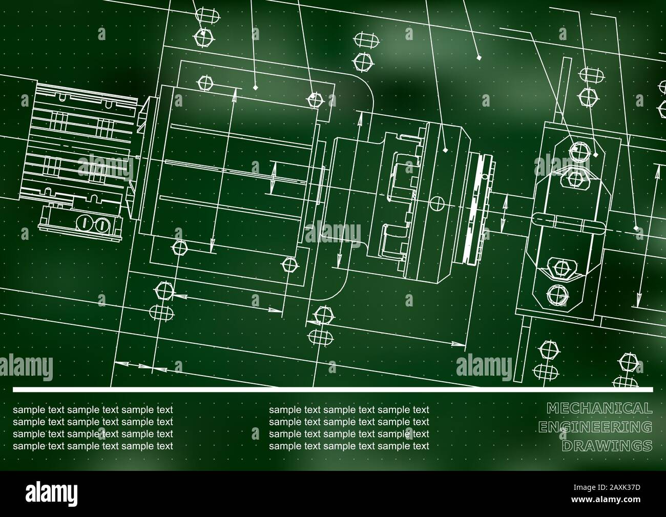 Mechanical engineering drawings on a Green background. Points. Vector ...