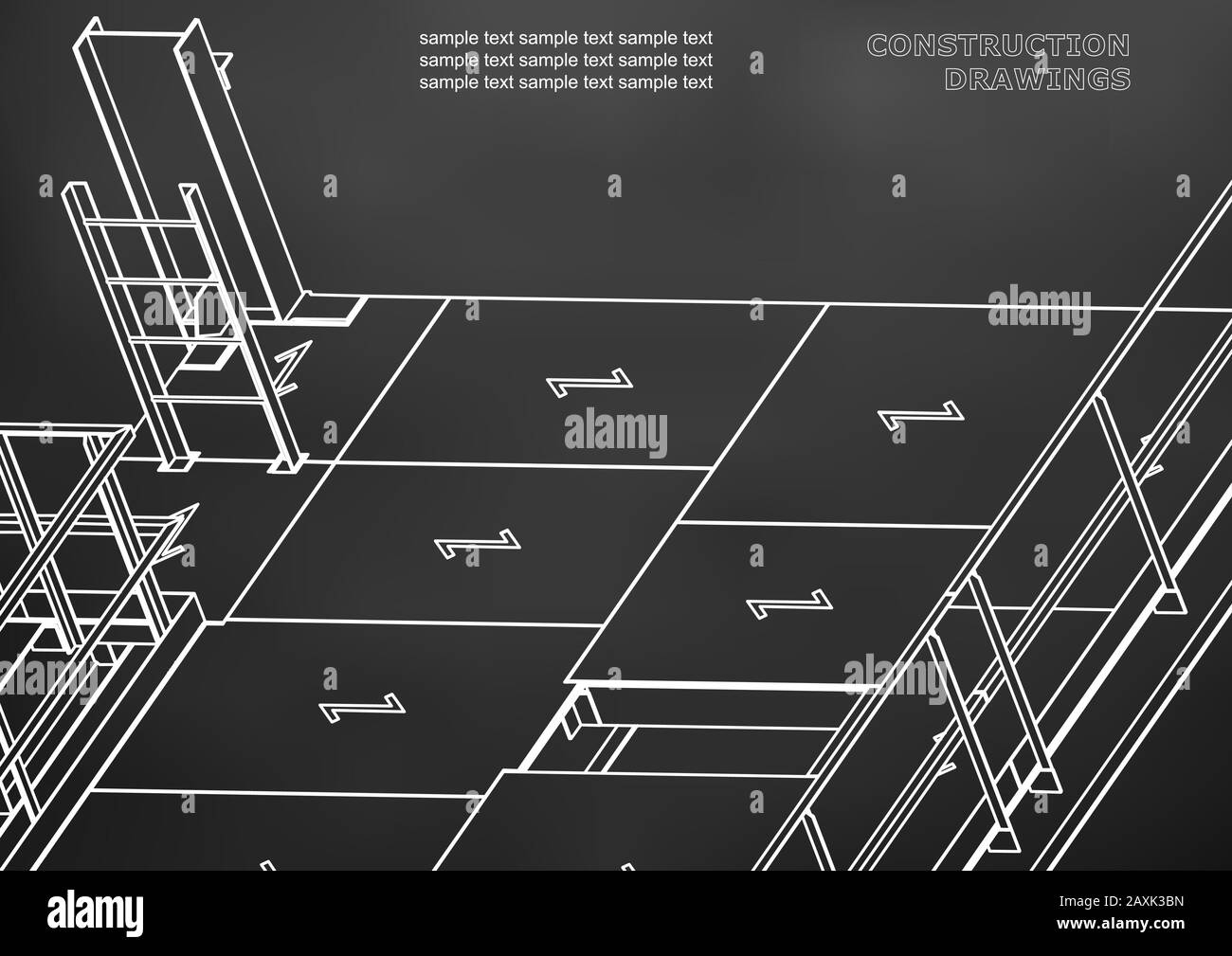 Building. Metal constructions. Volumetric constructions. 3D design. Black background Stock Vector