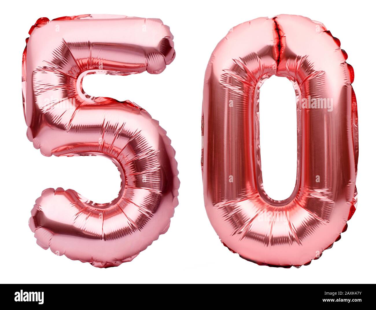 Number 50 fifty made of rose golden inflatable balloons isolated on ...