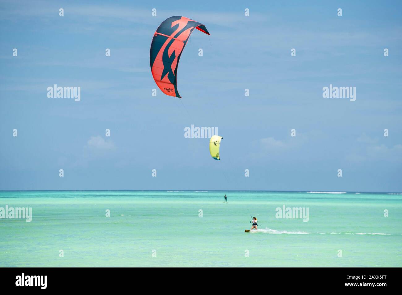 Kitesurfing, Paje, Zanzibar, Tanzania Stock Photo