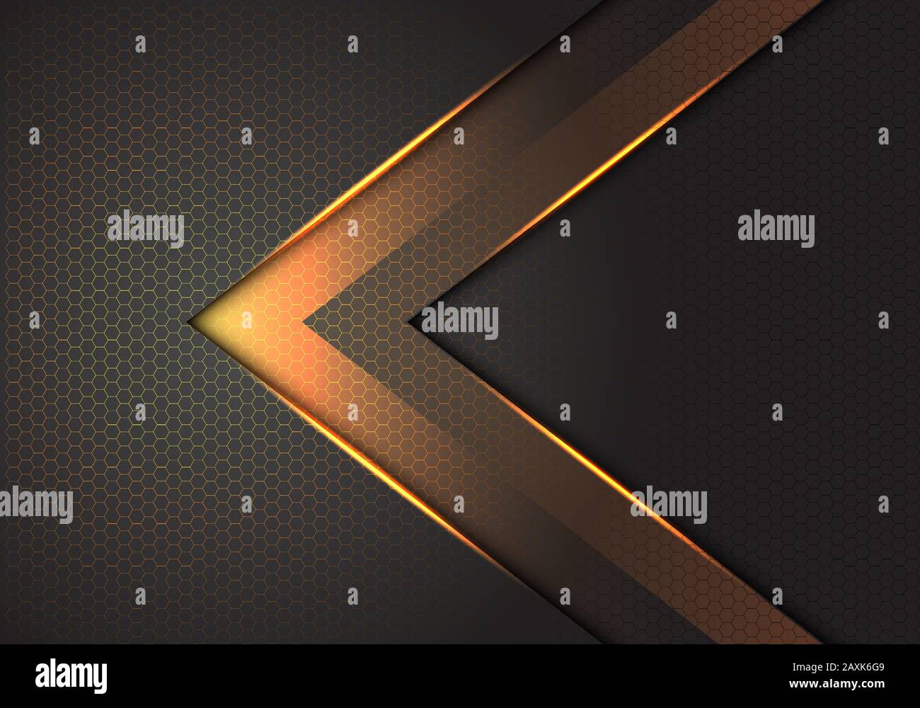 Abstract gold light arrow direction on dark grey hexagon mesh design ...