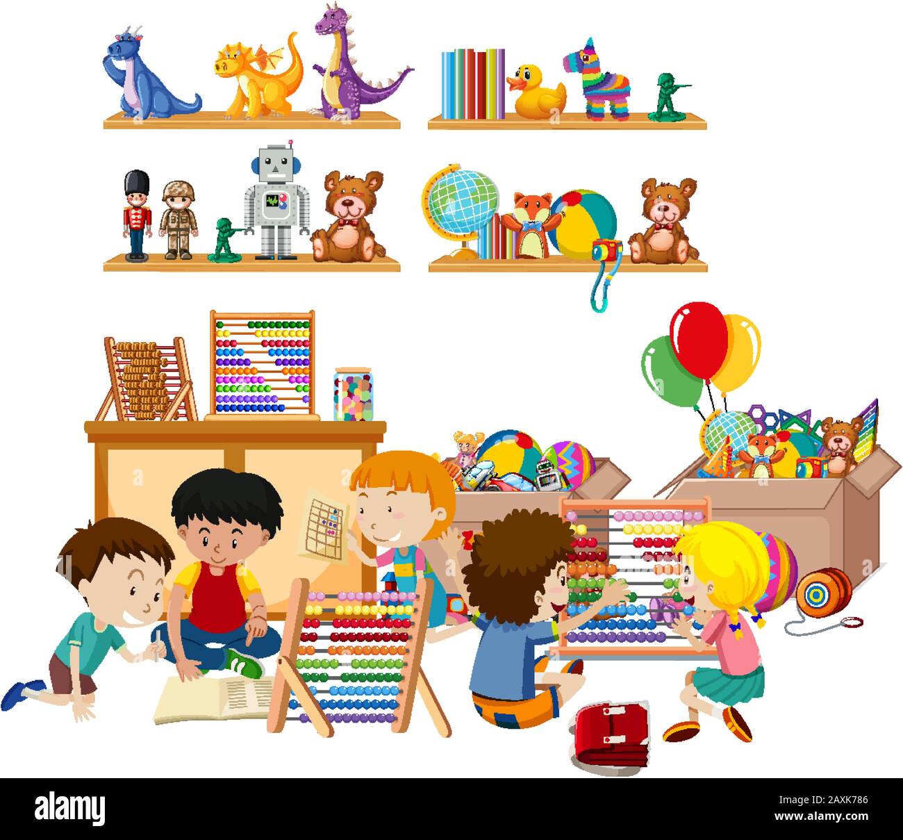 Scene with many kids playing toys in the room illustration Stock Vector ...