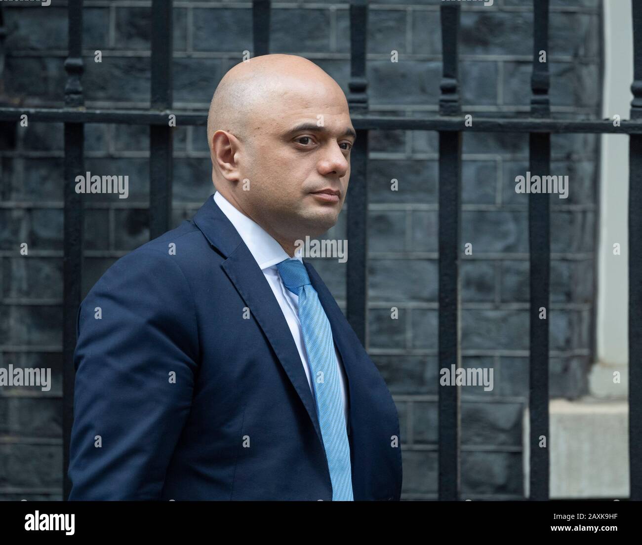 11 Downing Street, London, UK. 12th February 2020. Sajid Javid, Chancellor of the Exchequer, leaves 11 Downing Street minutes before the PM leaves No10 to attend weekly Prime Ministers Questions in Parliament. On 13th February (day following the photograph capture) Sajid Javid resigns as Chancellor during a Cabinet Reshuffle. Credit: Malcolm Park/Alamy. Stock Photo