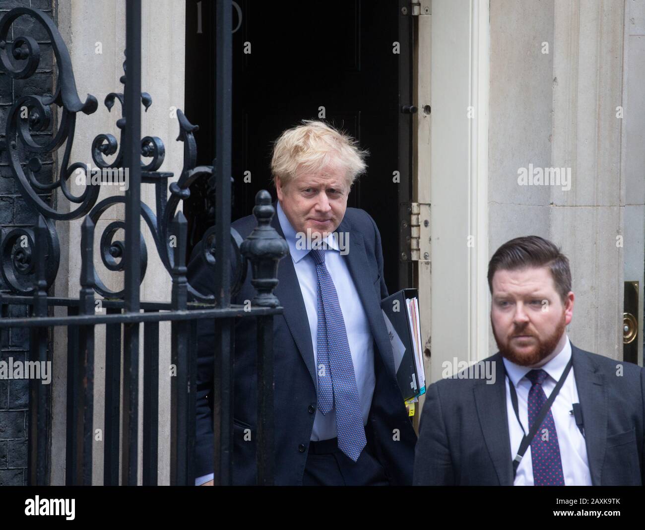 London, UK. 12th Feb, 2020. British Prime Minister, Boris Johnson, leaves Number 10 Downing Street to go to the House of Commons for Prime Minister's Questions. He will be facing questions from the Opposition about his announcement to go ahead with the High Speed Rail project, known as HS2. Credit: Tommy London/Alamy Live News Stock Photo