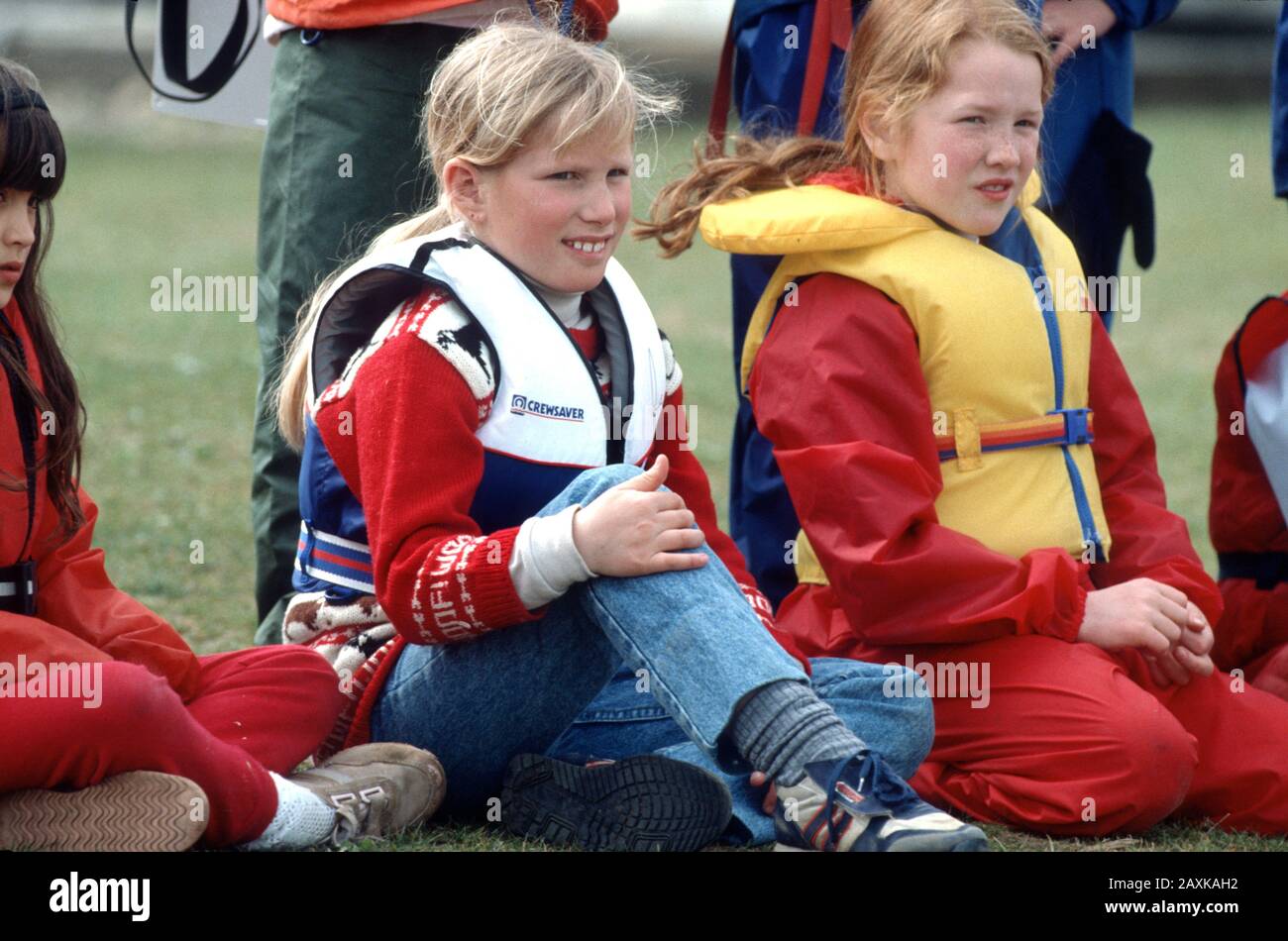 Zara Phillips yachting at Papercourt sailing centre, England April 1990 Stock Photo