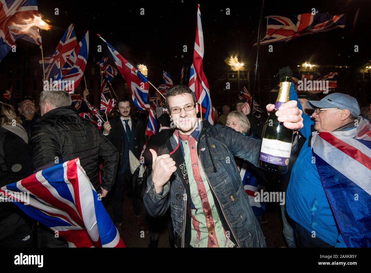 Ex-UKIP member Alistair McConnachie leads the celebrations in George Square in Glasgow as the U.K leaves the European Union    Credit: Euan Cherry Stock Photo