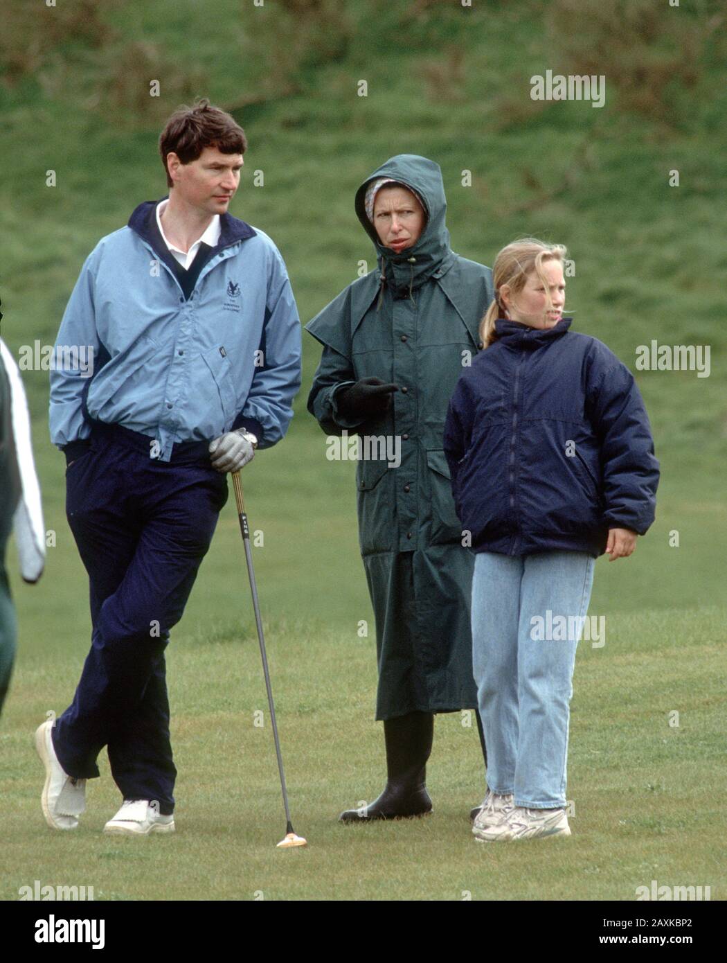 Commander Timothy Lawrence, HRH Princess Anne and Zara Phillips at the Gleneagles charity golf competition, Scotland May 1993 Stock Photo