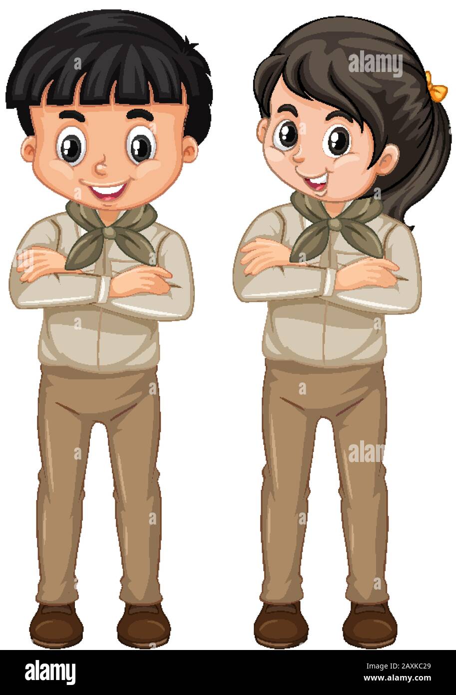 Boy and girl in scout uniform on white background illustration Stock ...