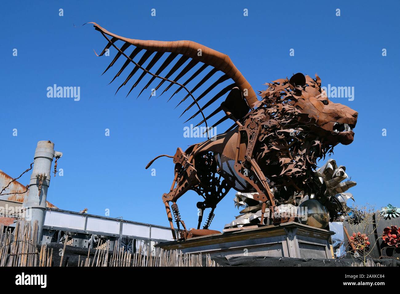Fantastic steel sculpture for the Burning Man Festival on a site in Petaluma, California, USA Stock Photo