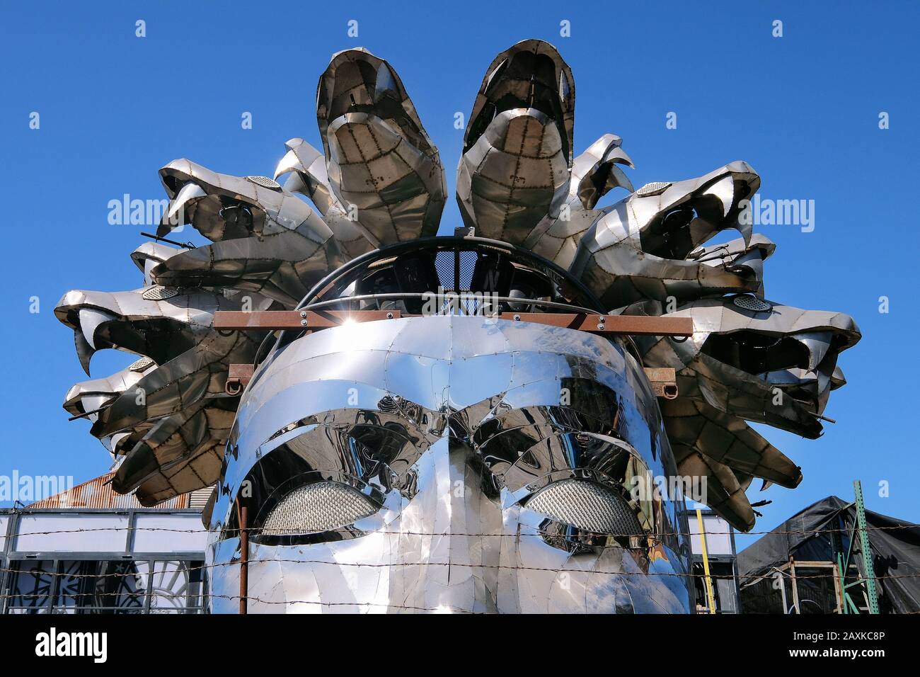 Fantastic steel sculpture for the Burning Man Festival on a site in Petaluma, California, USA Stock Photo