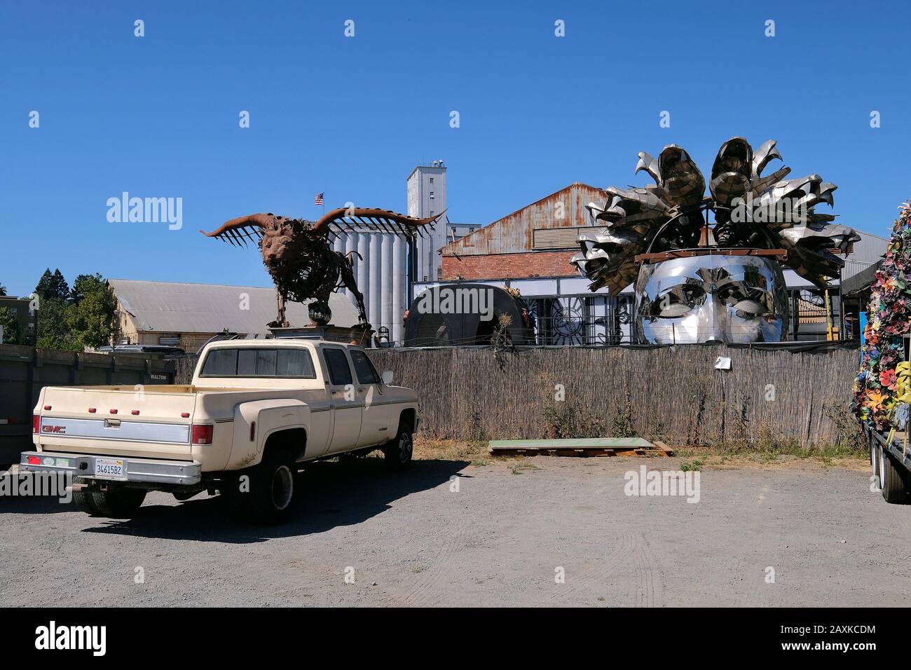 Fantastic steel sculptures for the Burning Man Festival on a site in Petaluma, California, USA Stock Photo