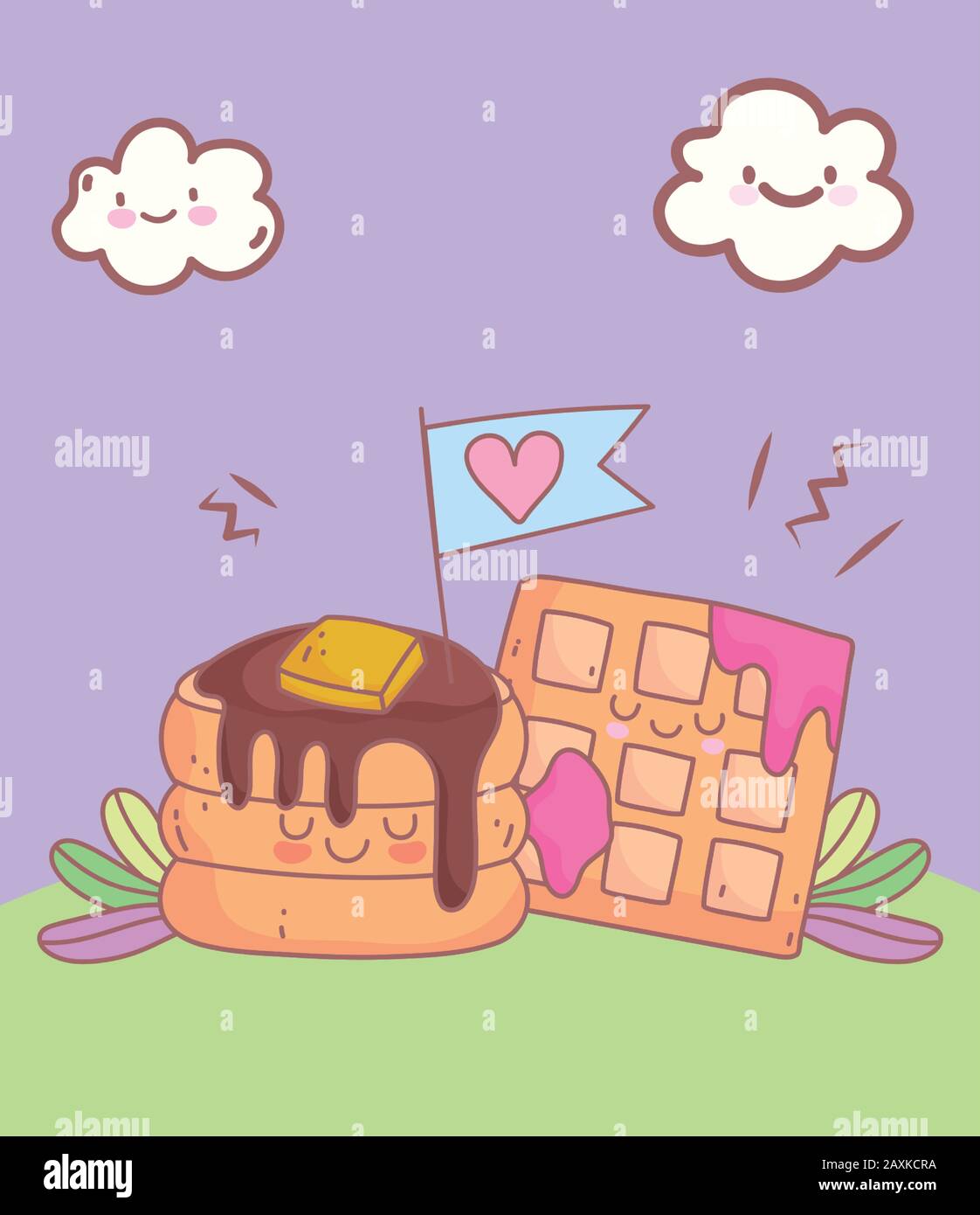 waffle and pancakes with butter menu restaurant food cute vector