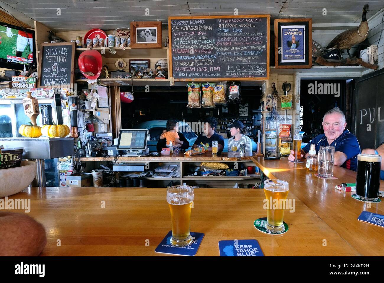 Bar with beer at Ernie's Tin Bar on Lakeville Highway, Petaluma