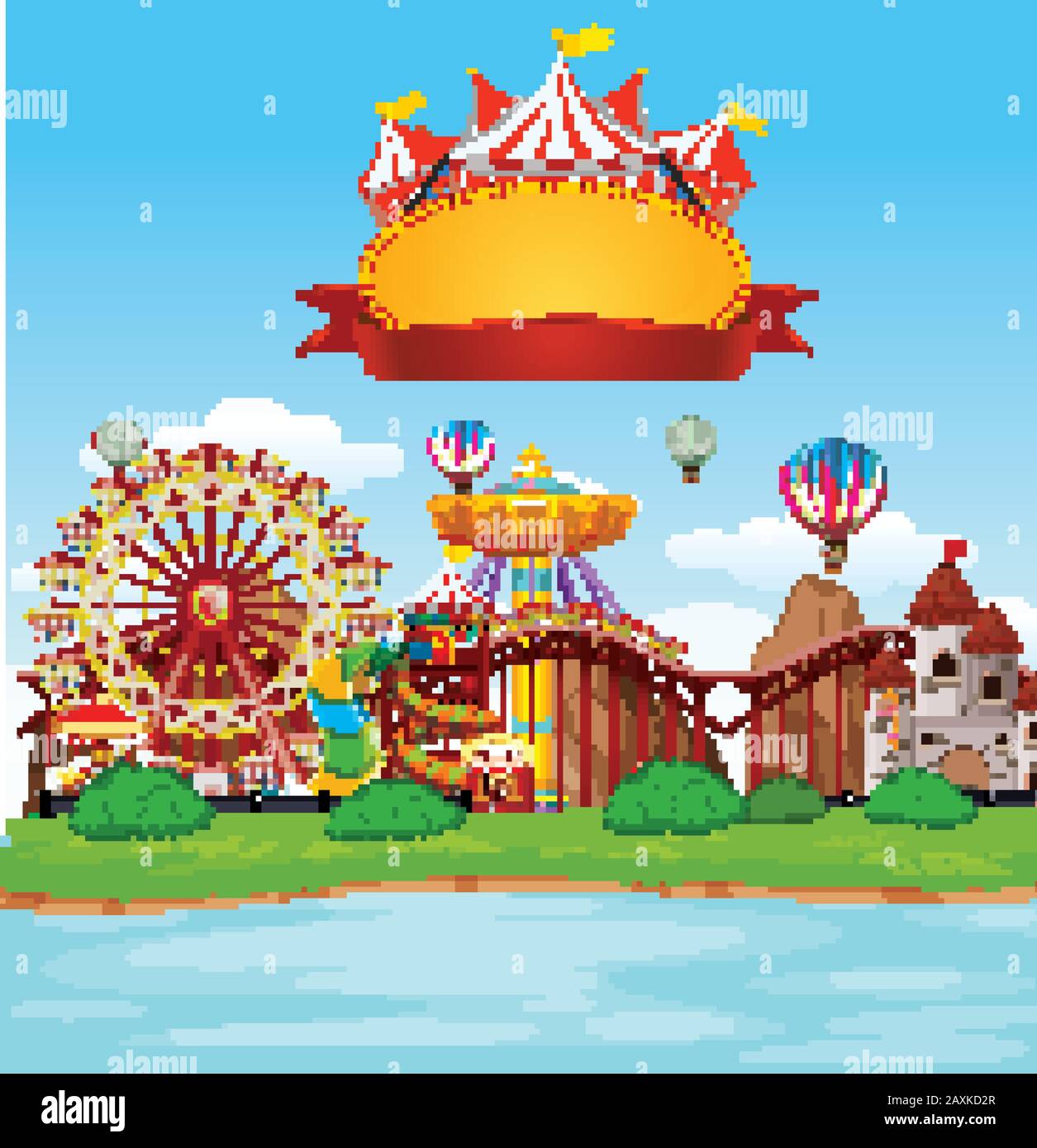 Background scene of funpark with many rides illustration Stock Vector ...