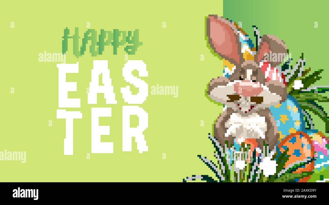 Poster design for easter with bunny and painted eggs illustration Stock ...