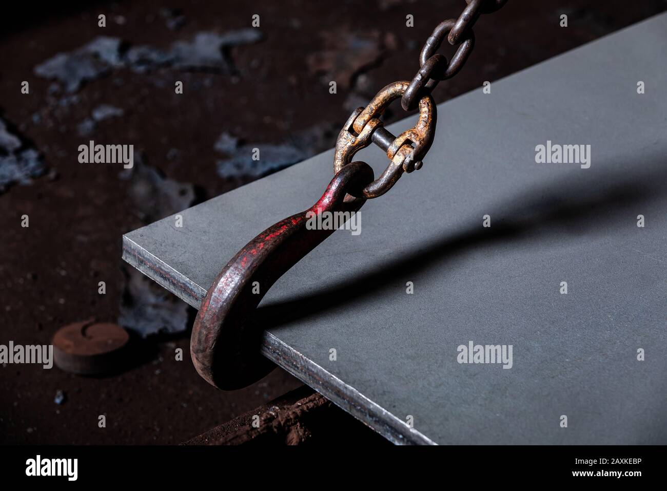 Crane chain and hook at an industrial plant. hooks for lifting steel