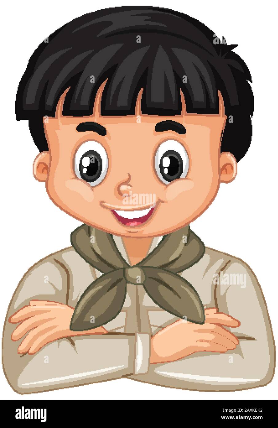 Happy boy in scout uniform on white background illustration Stock ...