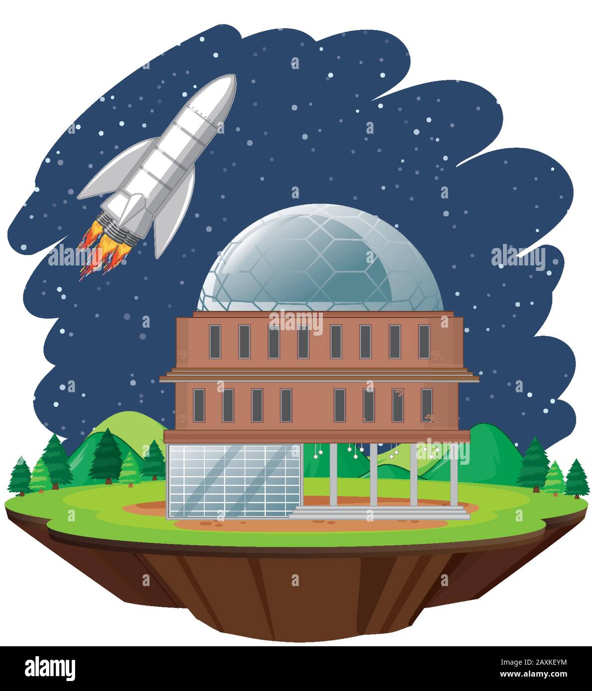Scene with spaceship flying in the sky illustration Stock Vector Image ...