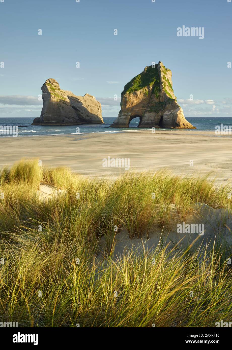 Archway Islands, Wharariki Beach, Tasman, South Island, New Zealand, Oceania Stock Photo