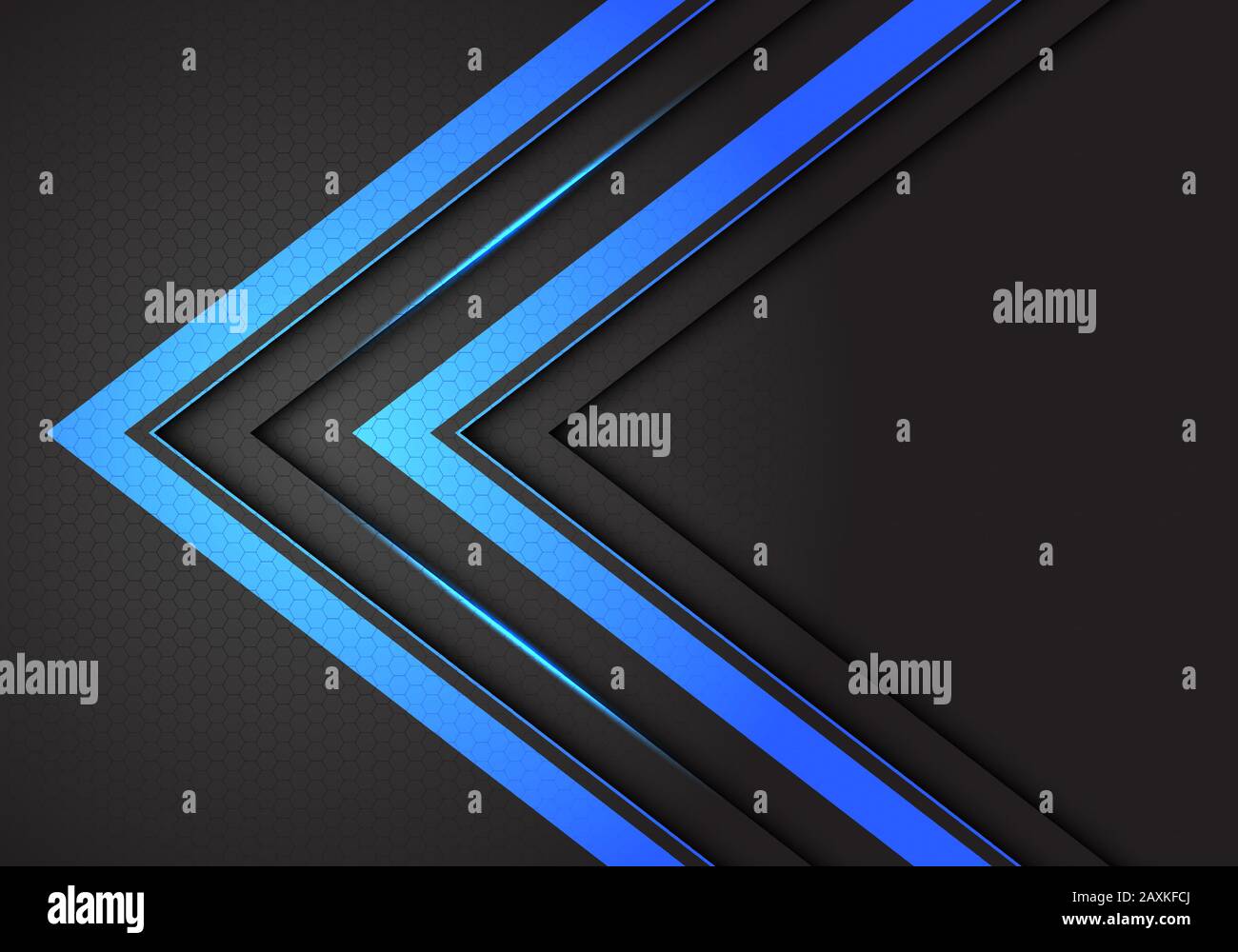 Abstract double blue light arrow direction on dark grey hexagon mesh ...