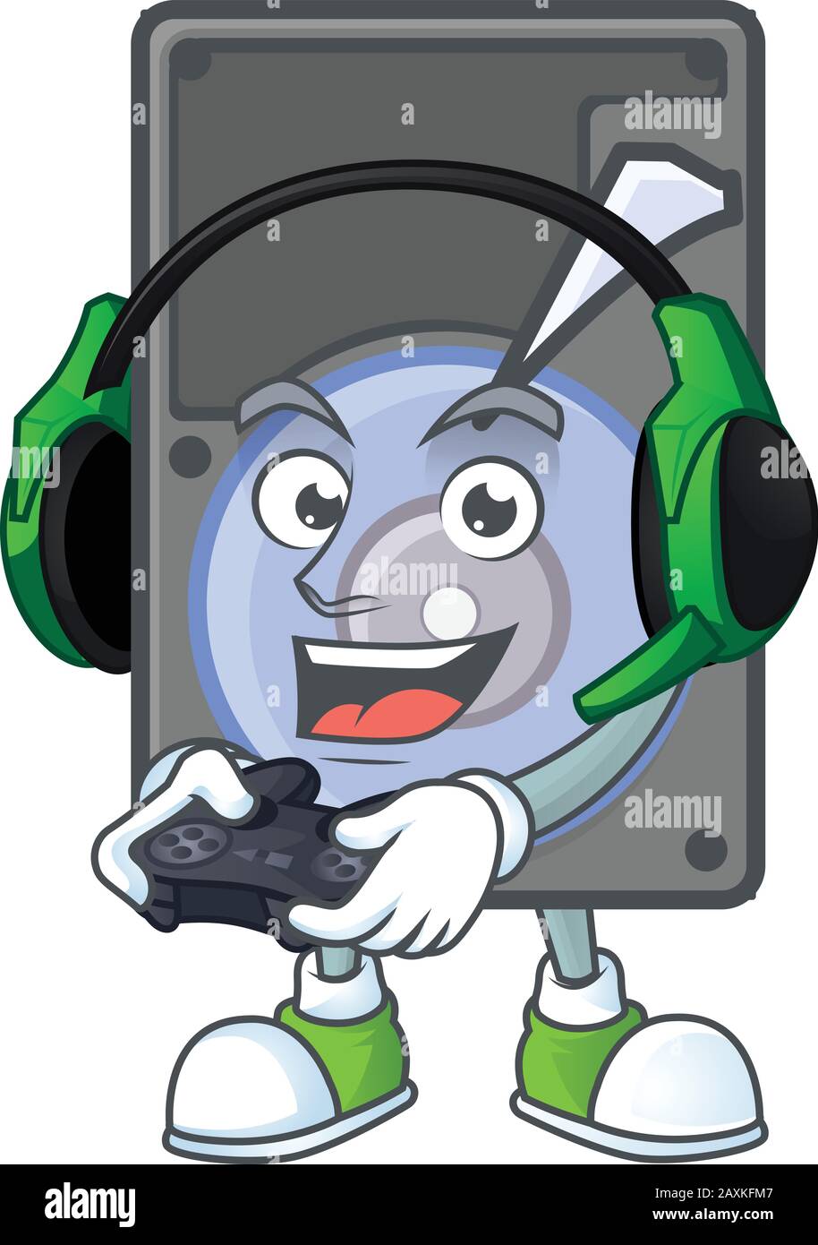 Hard disk cartoon picture play a game with headphone and controller Stock  Vector Image & Art - Alamy