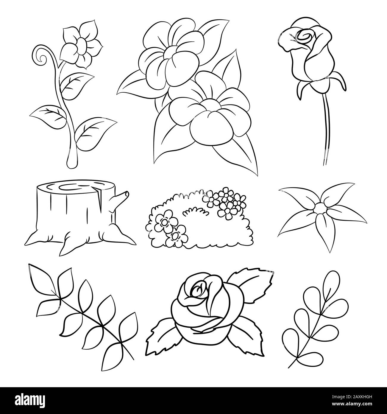 Doodle flowers pattern, hand drawing Flower, Branch, leaf - vector illustration Stock Vector