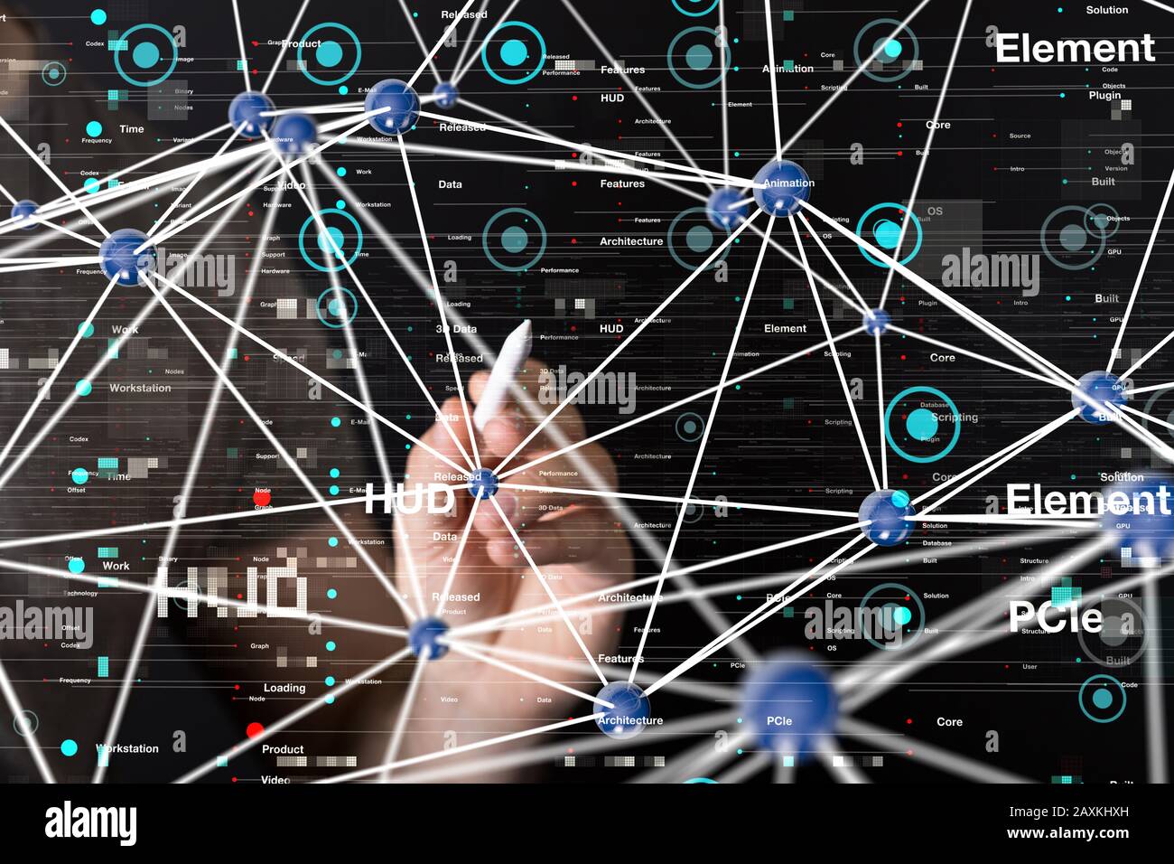 Businessman working with a virtual projection of computing cloud Stock Photo