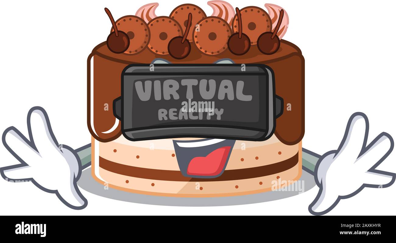 A Picture of chocolate cake character wearing Virtual reality headset