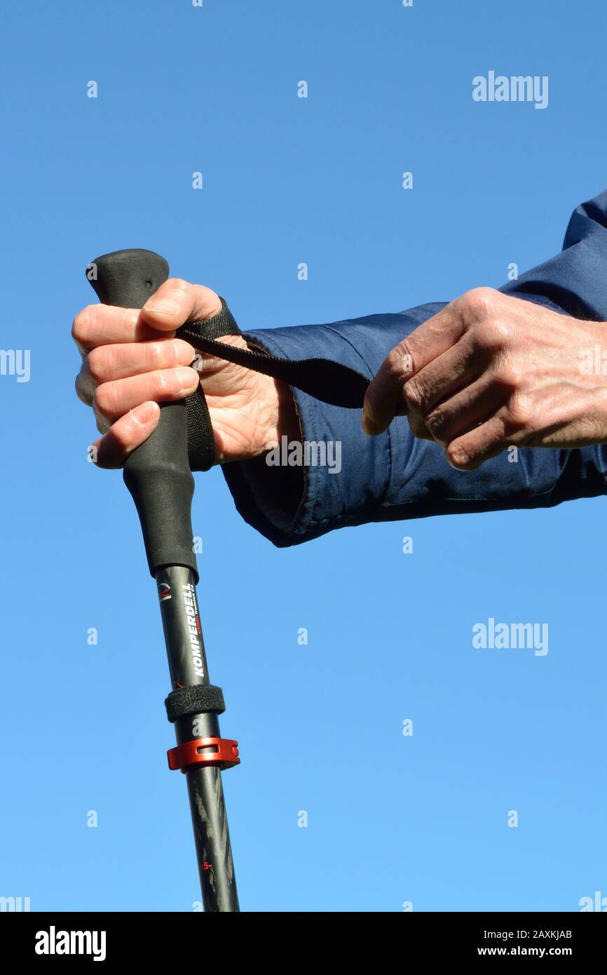 Wrist strap on trekking pole. Put your hand through the loop from underneath, and pull the