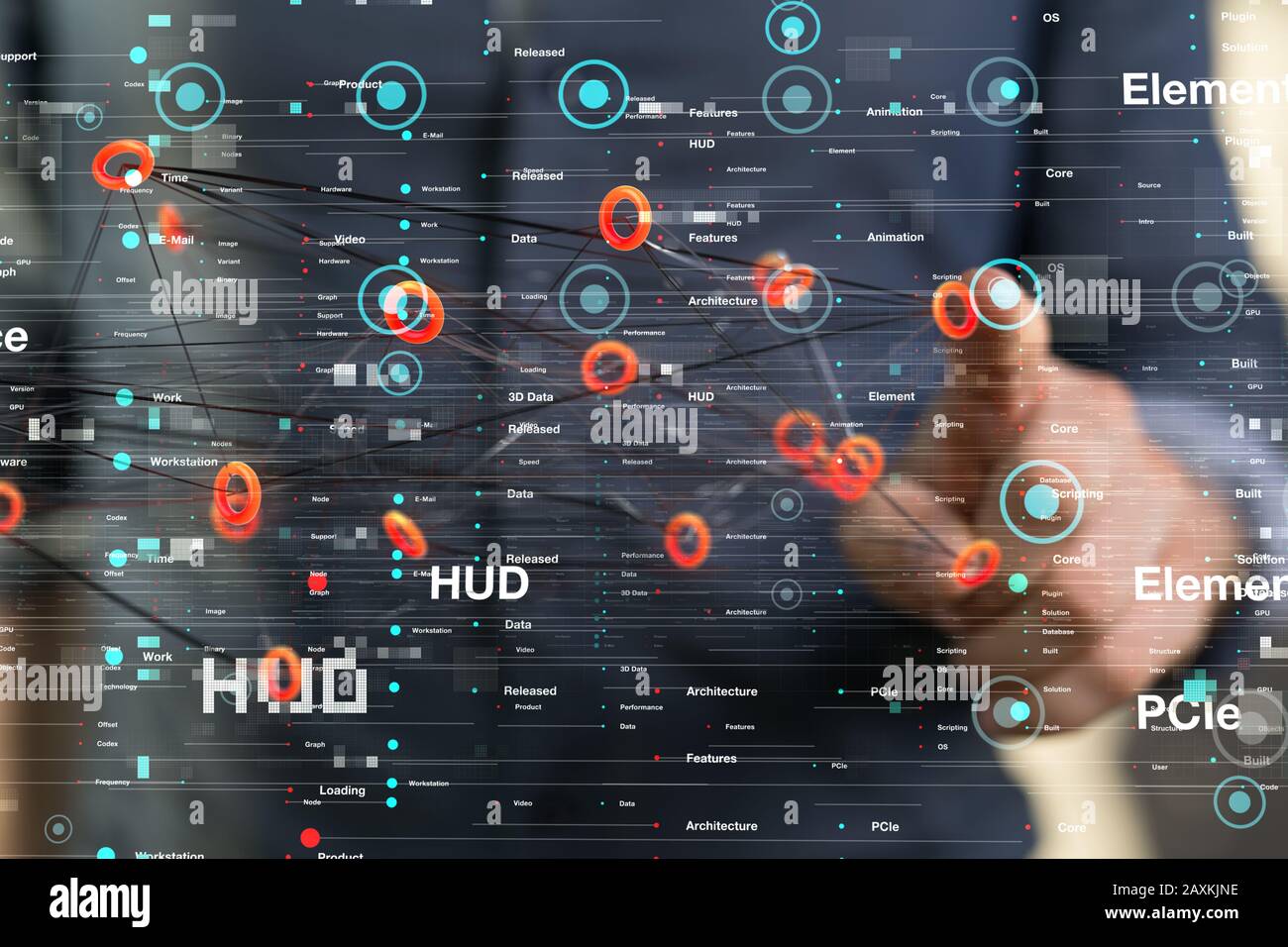 Businessman working with a virtual projection of computing cloud Stock Photo
