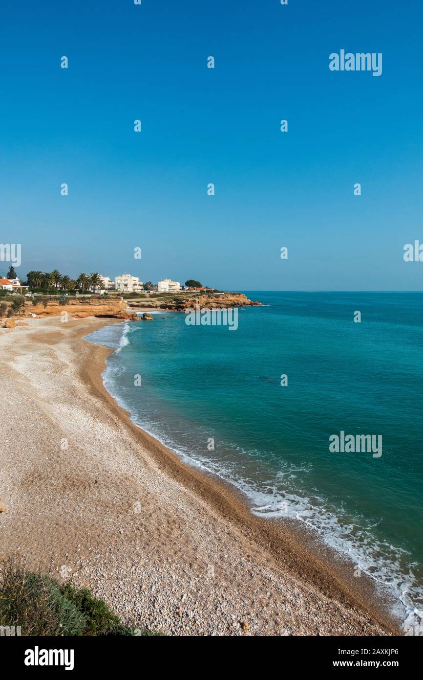 The coast in Vinaroz on a clear day, Costa Azahar, Spain Stock Photo