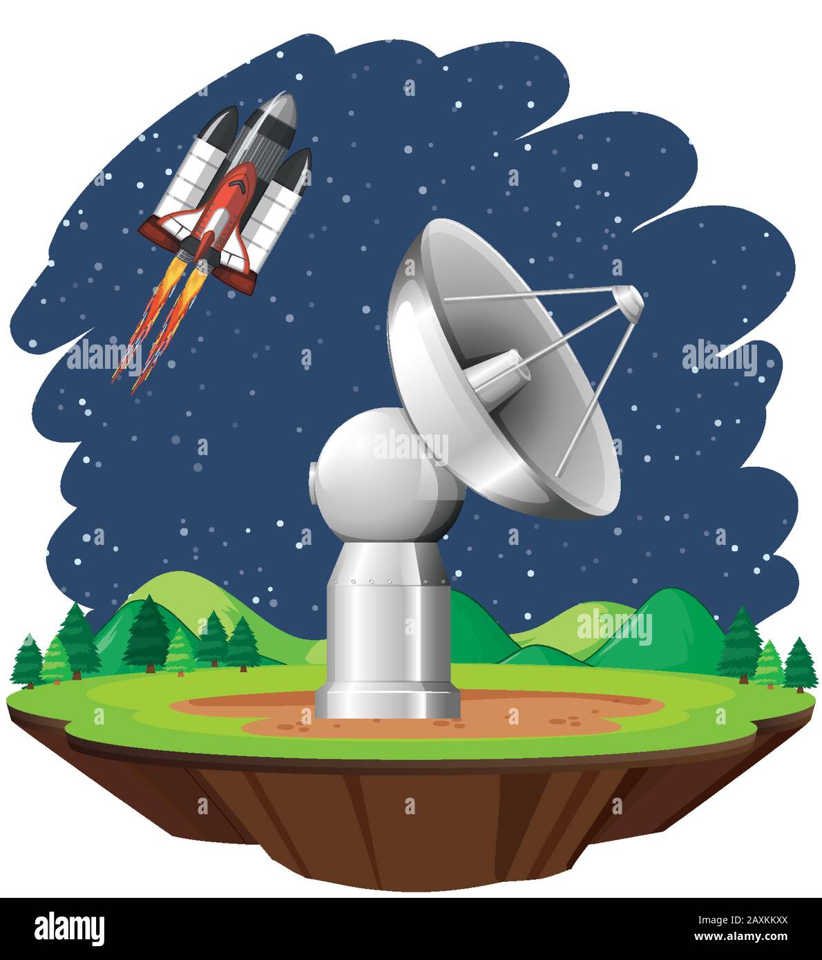 Scene with spaceship flying in the sky illustration Stock Vector Image ...