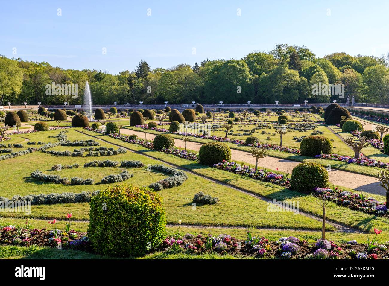 France, Indre et Loire, Loire Valley listed as World Heritage by UNESCO, Chenonceaux, Chateau de Chenonceau Park and Gardens, the Jardin de Diane de P Stock Photo