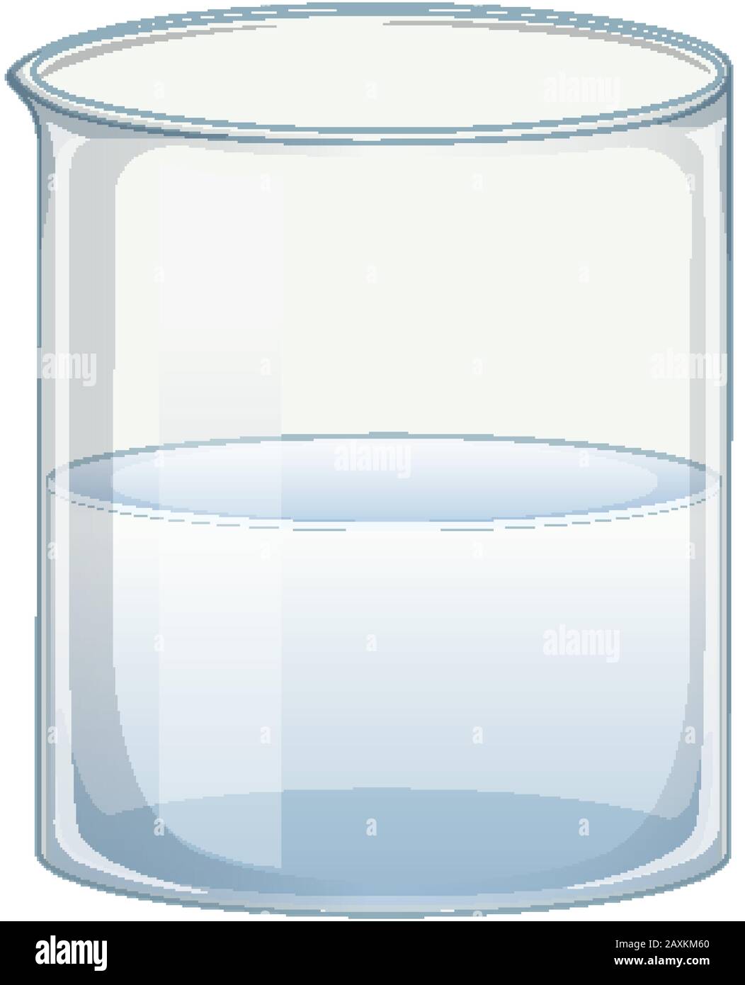Transparent beaker with clear water on white background illustration