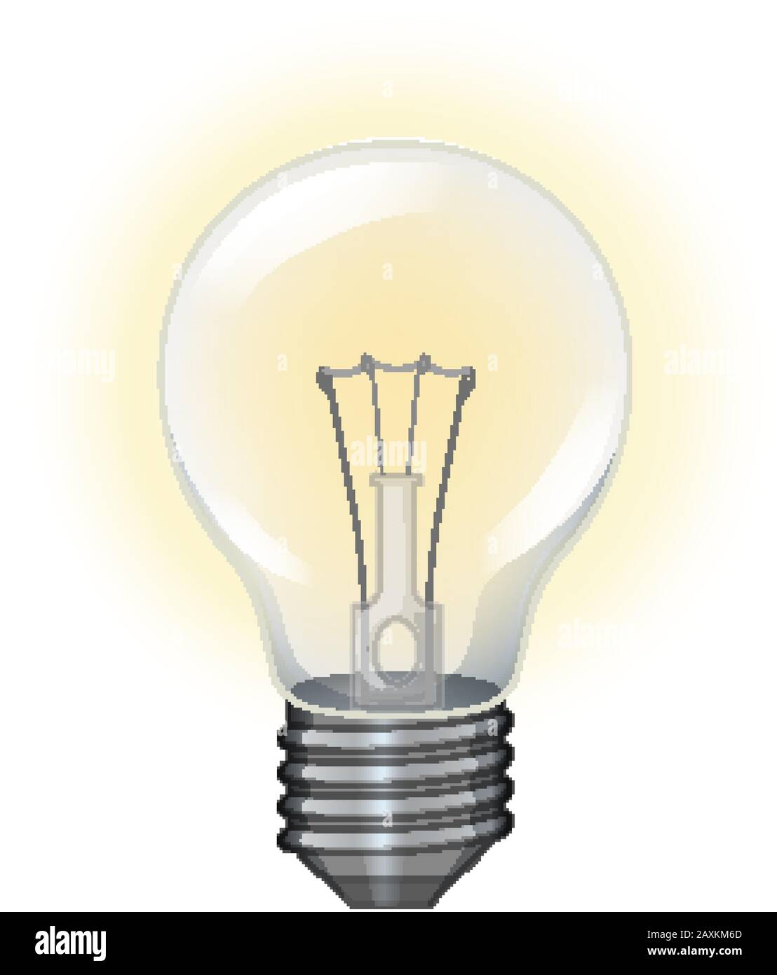 Single lightbulb with yellow light on white background illustration ...