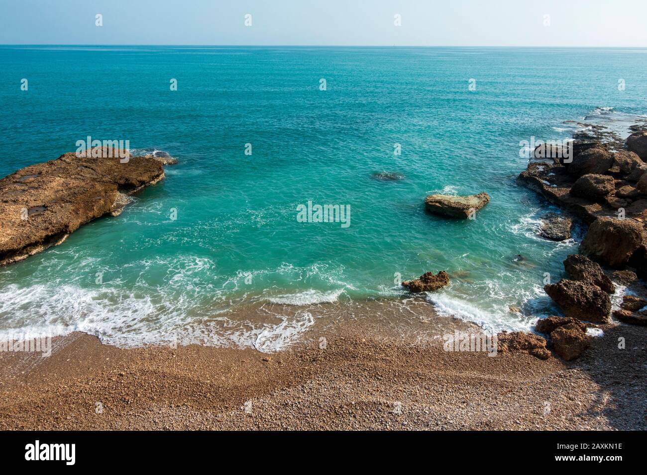 The coast in Vinaroz on a clear day, Costa Azahar, Spain Stock Photo