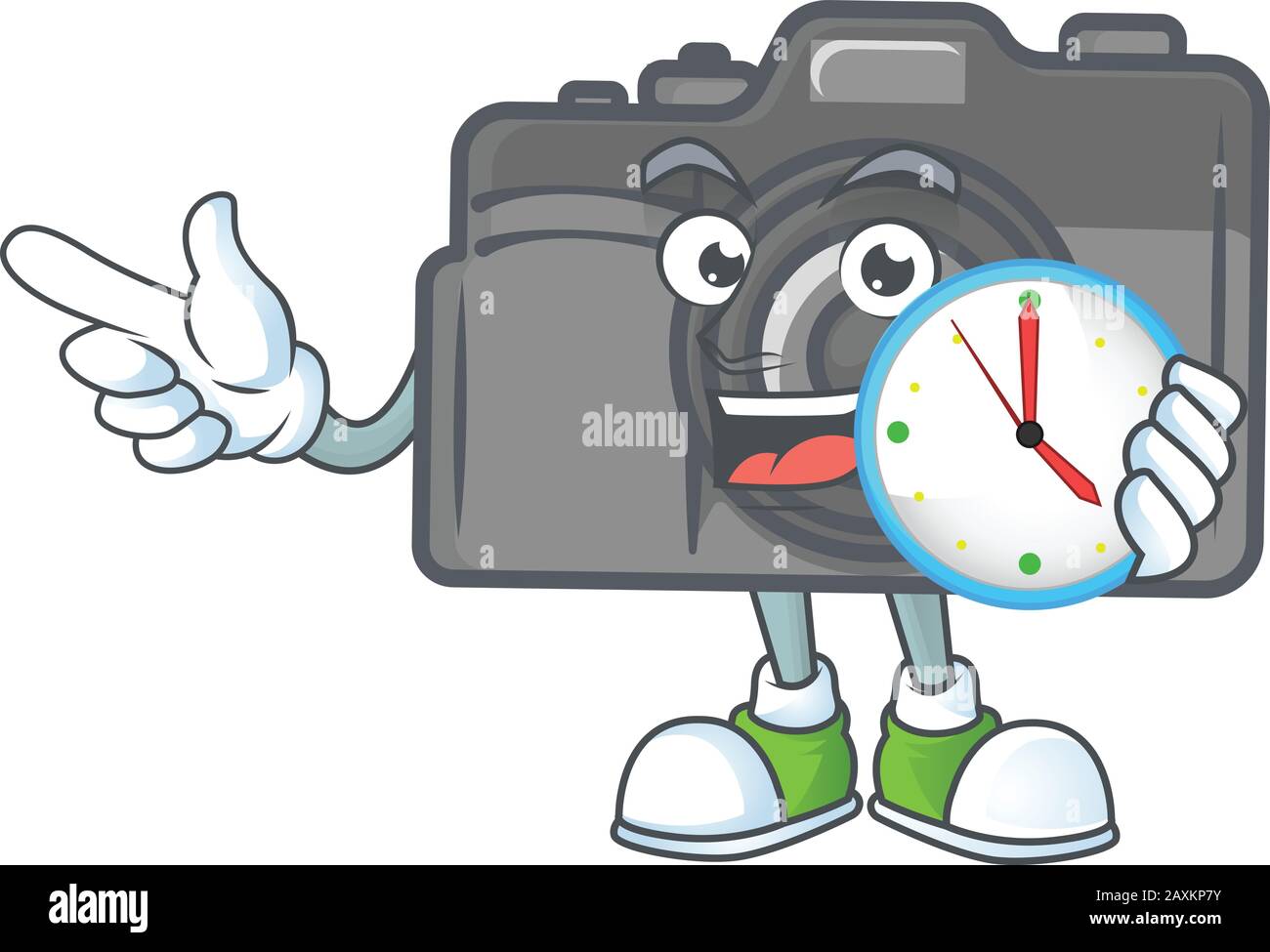 Digital camera cartoon character style with a clock Stock Vector