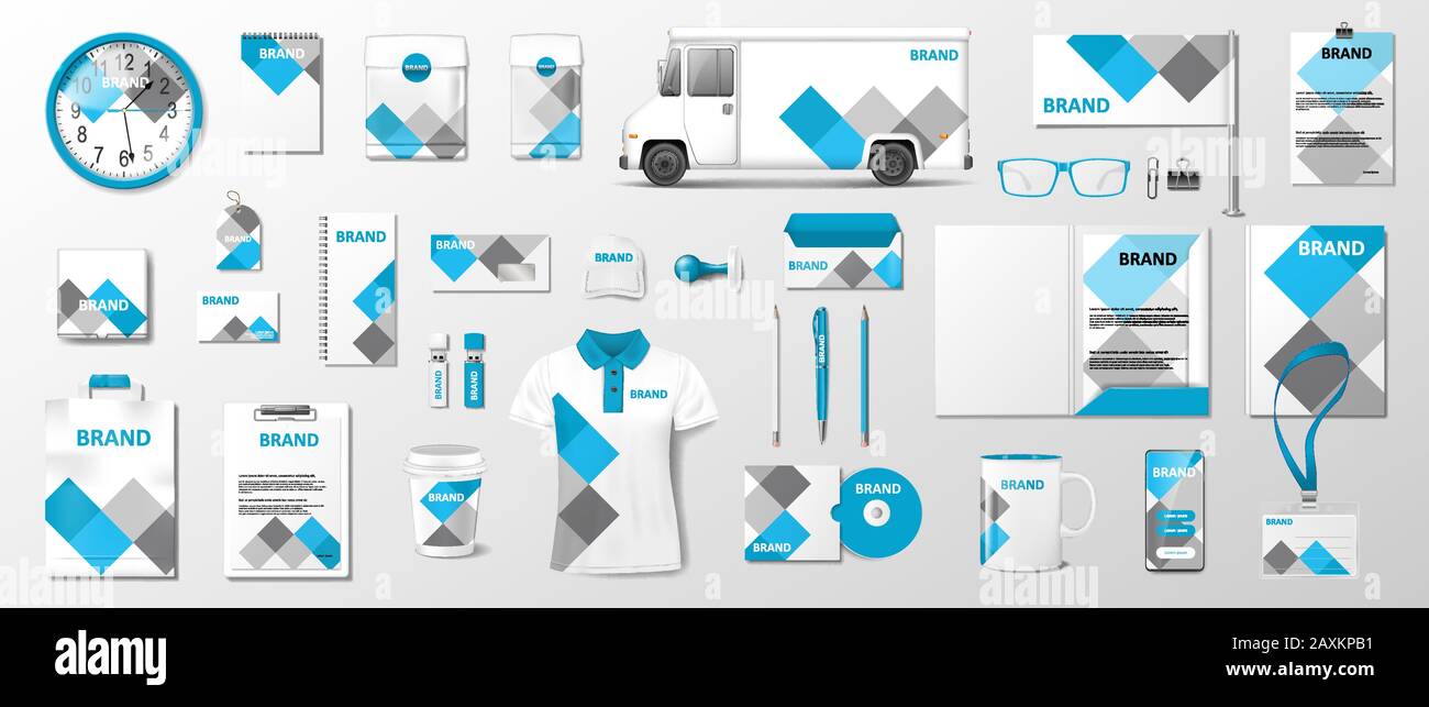 Download Corporate Identity Template With Classic Blue Color Elements Realistic Business Stationery Mockup With Abstract Geometric Design For Your Brand Stock Vector Image Art Alamy