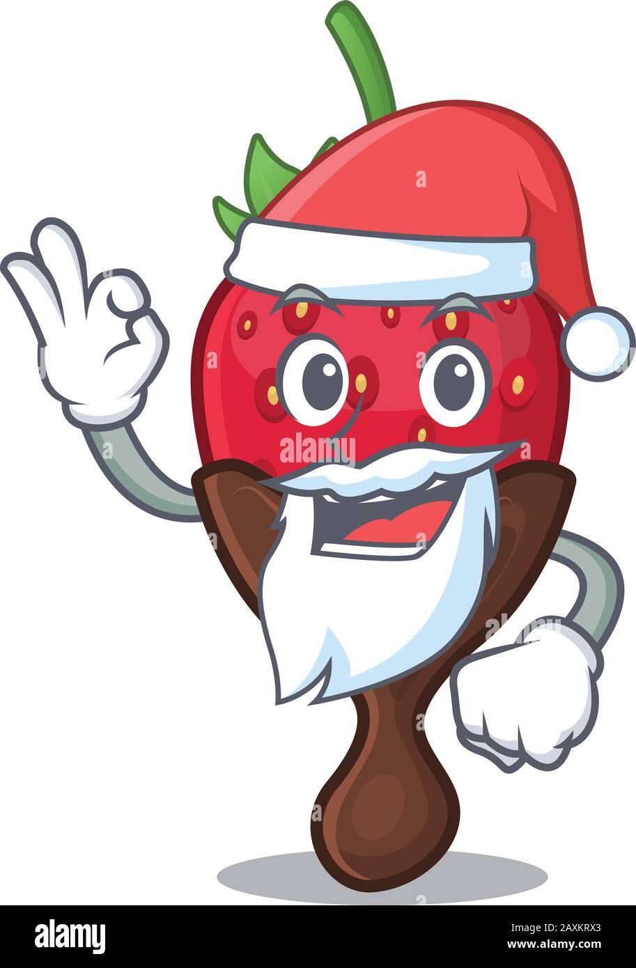 Chocolate strawberry in Santa cartoon character style with ok finger Stock Vector