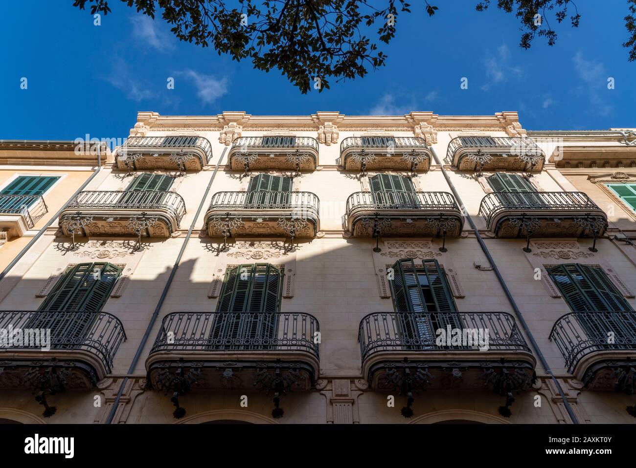 Old town of Palma de Mallorca, building with the typical balconies Mallorca, Spain, Stock Photo