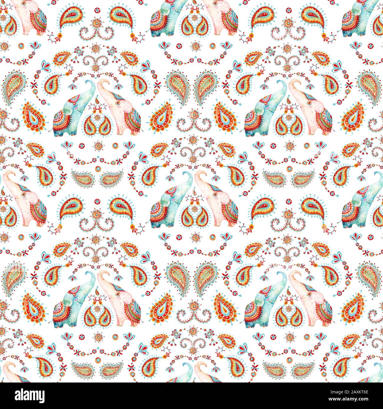 Tribal Watercolor Seamless Pattern Elephant Paisley Ornament Ethnic Indian Elephants Background Hand Drawn Illustration For Prints Wallpaper Clo Stock Photo Alamy