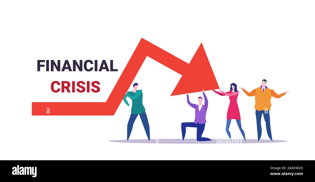 businesspeople team frustrated about economic arrow falling down ...