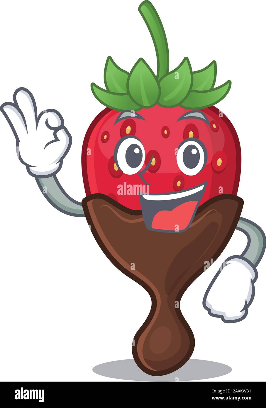 A funny picture of chocolate strawberry making an Okay gesture Stock Vector