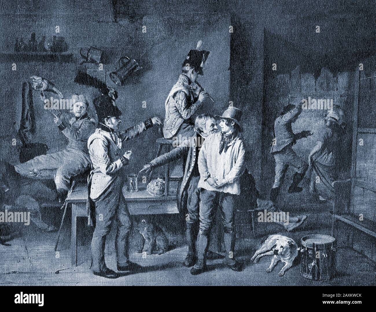 c1800 scene of soldiers recruiting at a British public house, inn or tavern Stock Photo