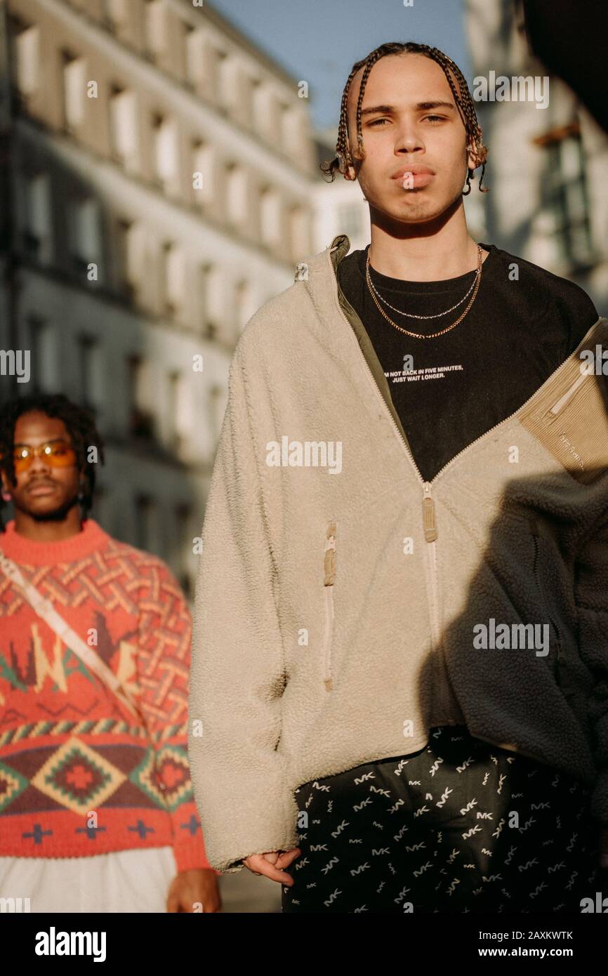 Heron Preston - PFW  AW2020 original creation during Paris Fashion Week Menswear Heron Preston house streetstyle outside the show Stock Photo