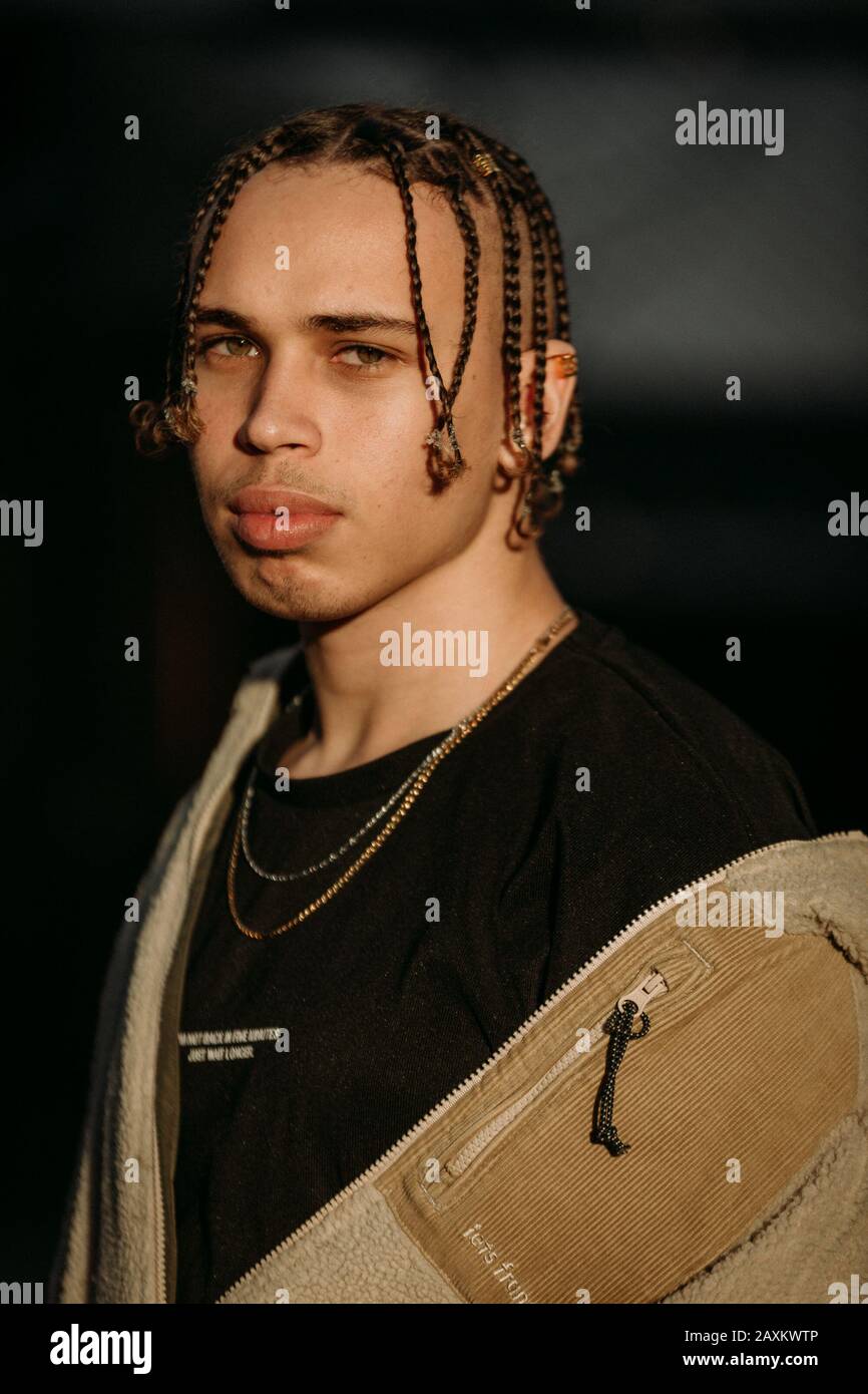 Heron Preston - PFW  AW2020 original creation during Paris Fashion Week Menswear Heron Preston house streetstyle outside the show Stock Photo