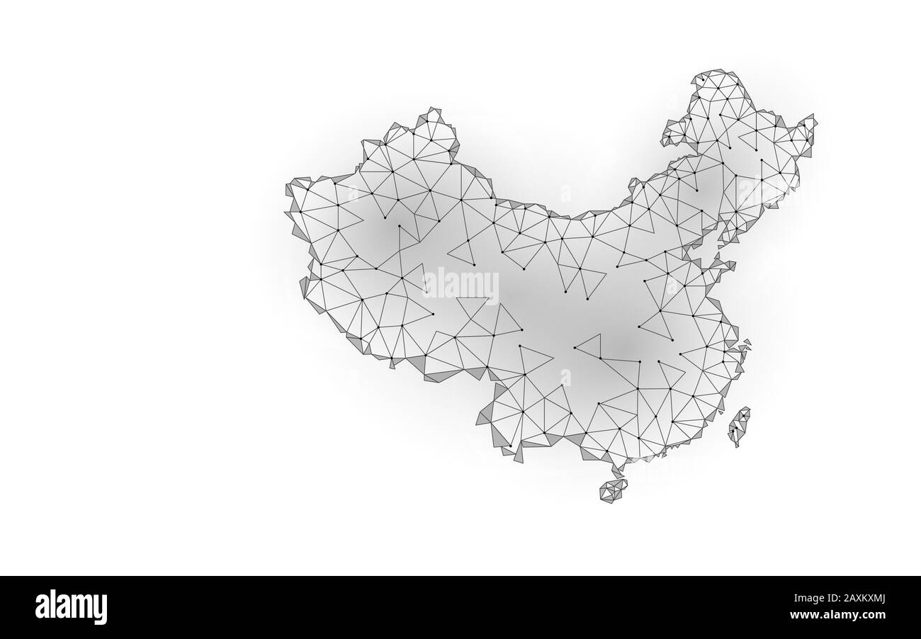 China Republic country 3D map. International communication modern design PRC symbol isolated blue dark glowing silhouette. Technology news template Stock Vector
