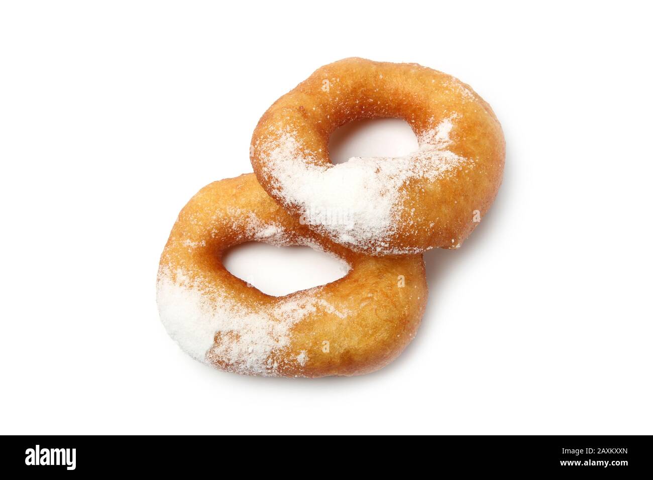 Donuts with powdered sugar isolated on white Stock Photo