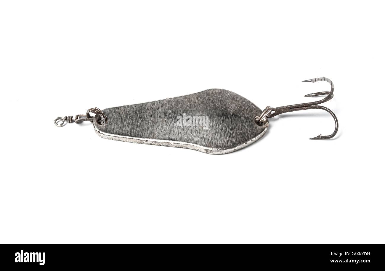 Old metal fishing spoon isolated on white Stock Photo