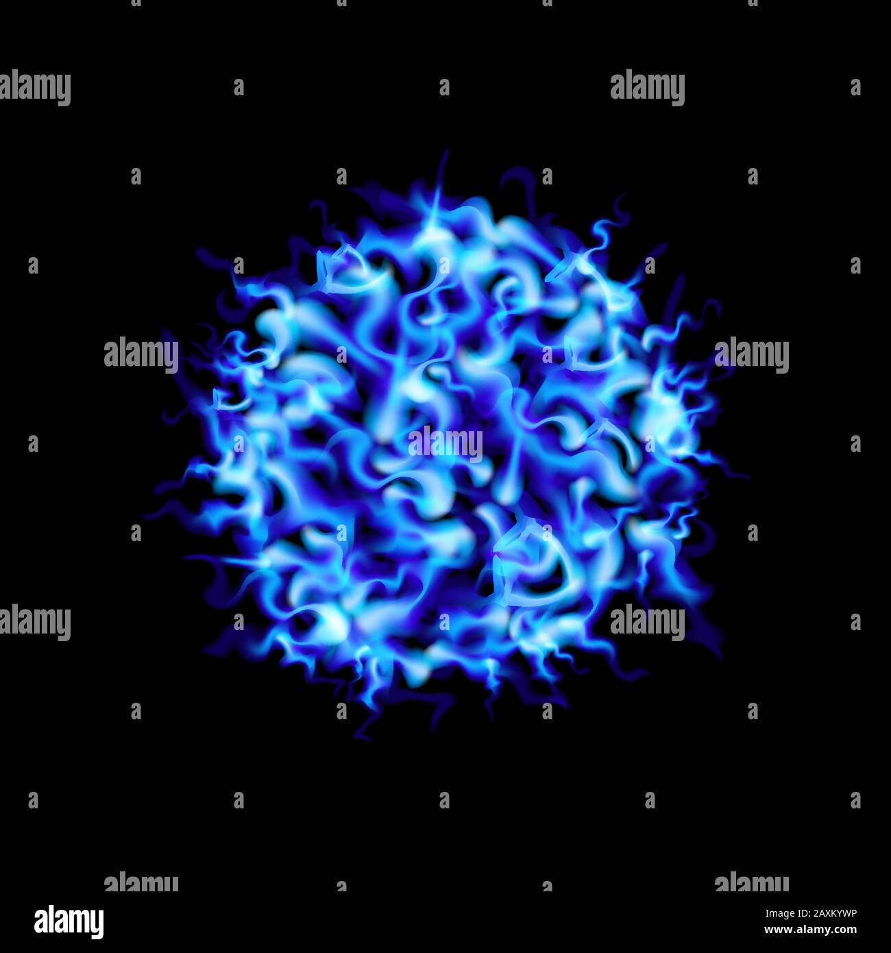 Blue neob ball lightning on black background. Fire design vector